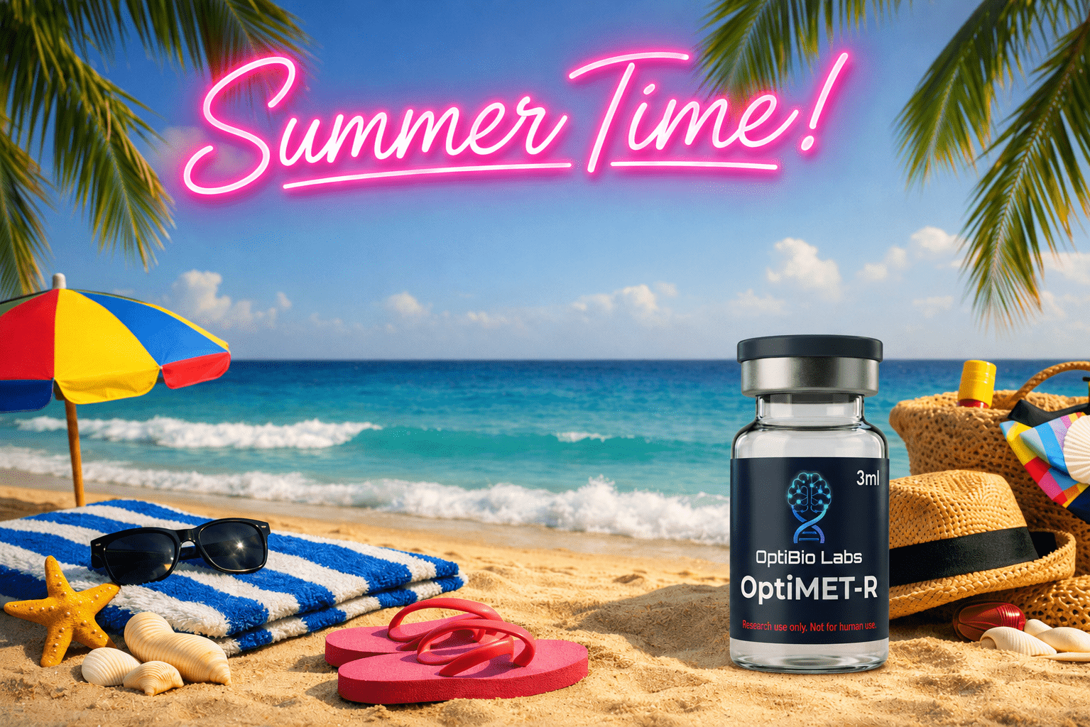Beach scene with Opti branding